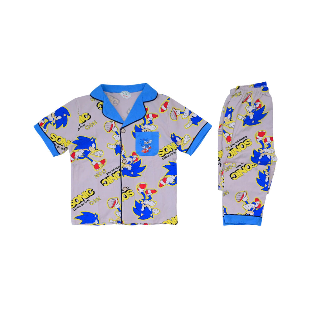 BOYS S/S 2PC SLEEPING SUIT F/O 5-6YEAR GREY BLUE NO-1 IR-26 Default Title - MamasJan KidsWear