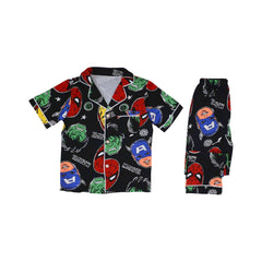 BOYS S/S 2PC SLEEPING SUIT F/O 3-4YEAR BLACK PRINTED NO-58 I Default Title - MamasJan KidsWear