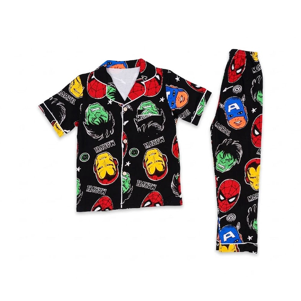 BOYS S/S 2PC SLEEPING SUIT F/O 5-6YEAR BLACK PRINTED NO-58 I Default Title - MamasJan KidsWear