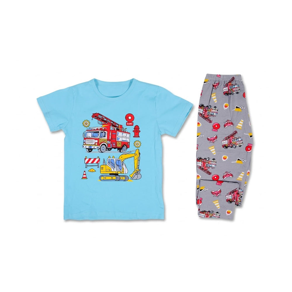 BOYS S/S 2PC SLEEPING SUIT ROUND NECK 7-8YEAR C-GREEN NO-40 Default Title - MamasJan KidsWear