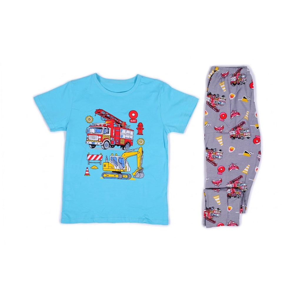 BOYS S/S 2PC SLEEPING SUIT ROUND NECK 8-9YEAR C-GREEN NO-40 Default Title - MamasJan KidsWear