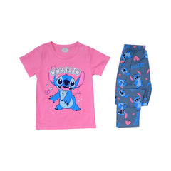 GIRLS S/S 2PC SLEEPING SUIT ROUND NECK 4-5YEAR PINK NO-41 IR Default Title - MamasJan KidsWear