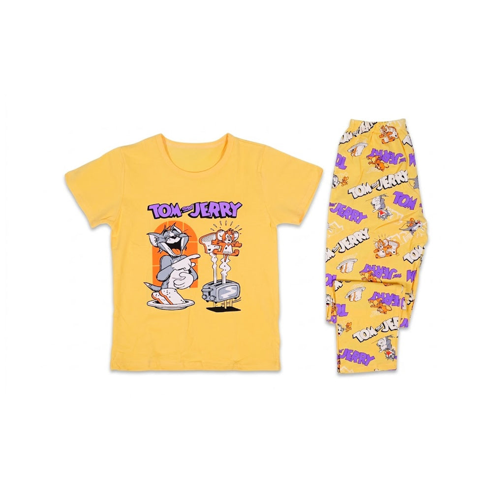 BOYS S/S 2PC SLEEPING SUIT ROUND NECK 7-8YEAR YELLOW NO-42 I Default Title - MamasJan KidsWear