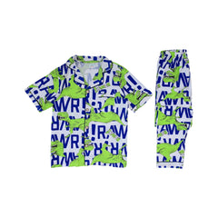 BOYS S/S 2PC SLEEPING SUIT F/O 8-9YEAR GREEN BLUE NO-43 IR-2 Default Title - MamasJan KidsWear