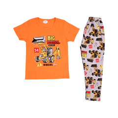 BOYS S/S 2PC SLEEPING SUIT R/NECK 5-6YEAR ORANGE NO-44 IR-26 Default Title - MamasJan KidsWear