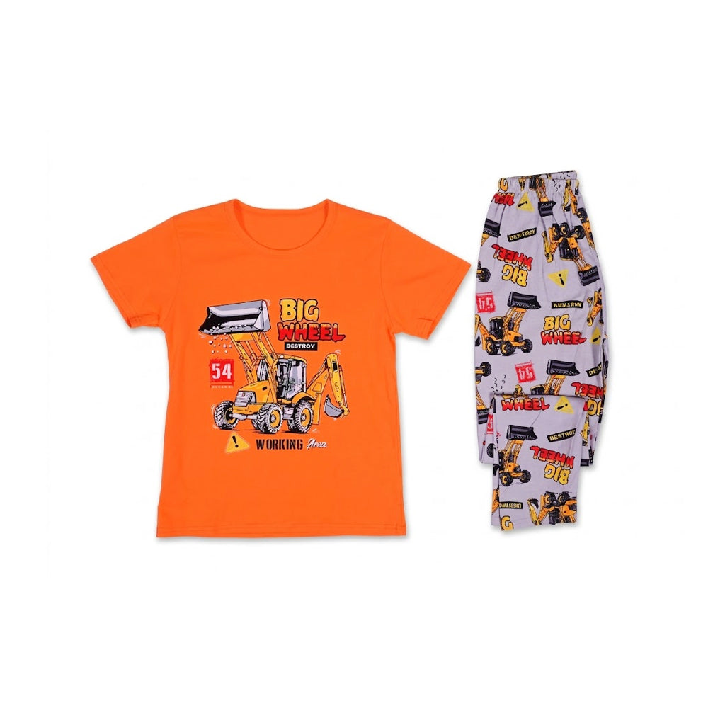 BOYS S/S 2PC SLEEPING SUIT R/NECK 7-8YEAR ORANGE NO-44 IR-26 Default Title - MamasJan KidsWear
