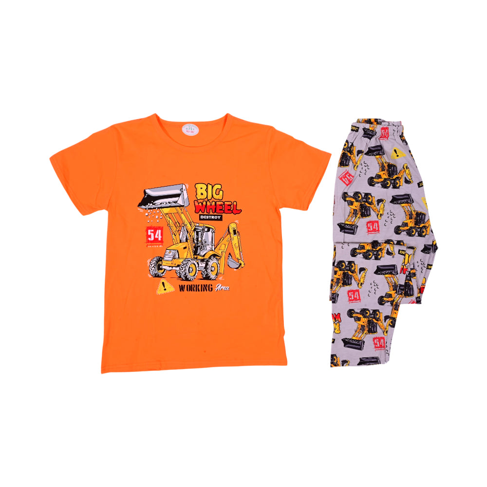 BOYS S/S 2PC SLEEPING SUIT R/NECK 8-9YEAR ORANGE NO-44 IR-26 Default Title - MamasJan KidsWear