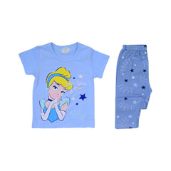 GIRLS S/S 2PC SLEEPING SUIT R/NECK 12-18M SKY BLUE NO-45 IR- Default Title - MamasJan KidsWear
