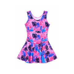 LADIES S/L SWIMMING COSTUME PINK TROPICAL MED IR-25 31626 Default Title - MamasJan KidsWear