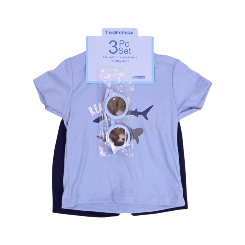 BOYS S/S 3PC KNICKER SUIT BLUE 9-12M ZHS-26 NO-1 W.G Default Title - MamasJan KidsWear