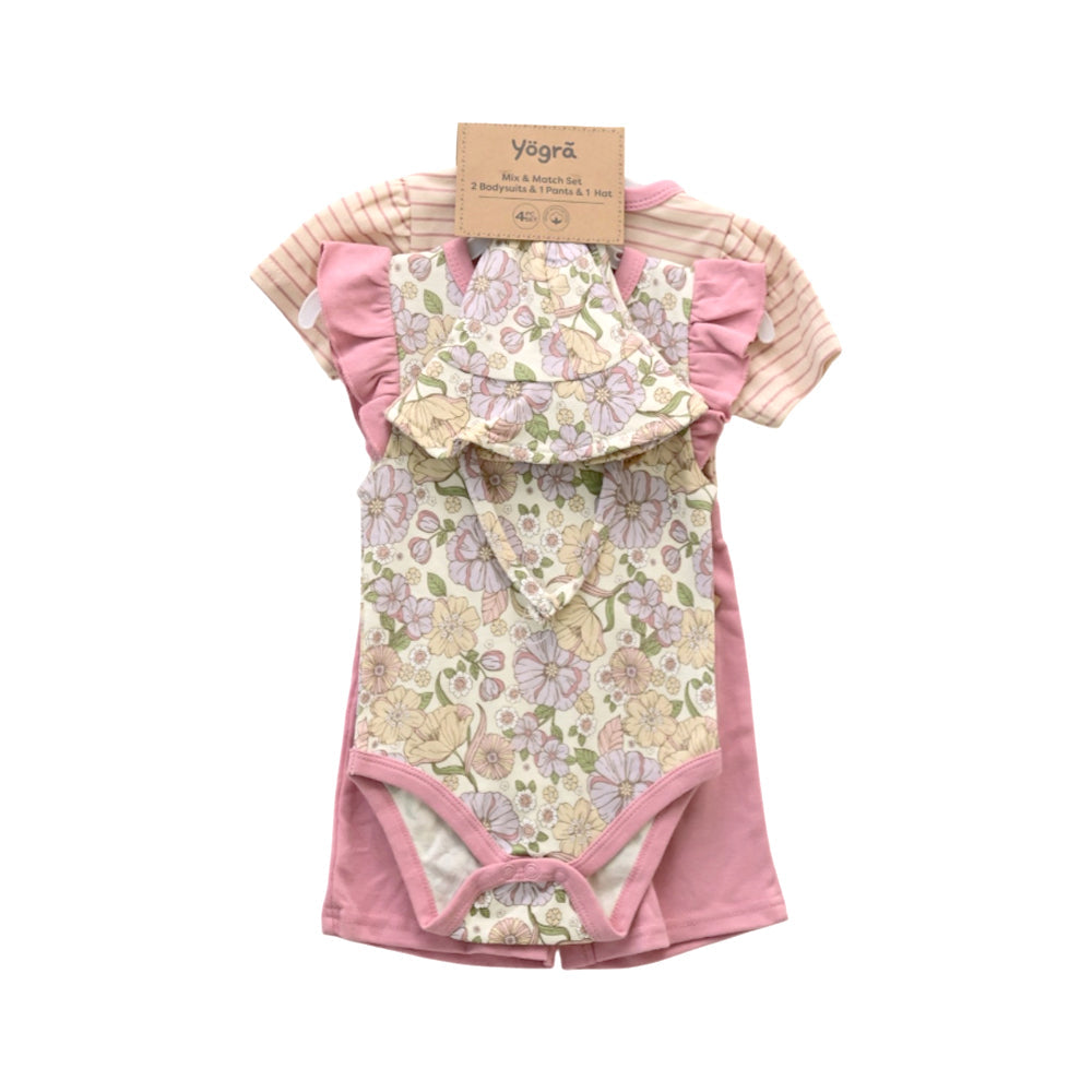 GIRLS S/S 4PC KNICKER SUIT (A) PINK FLOWER 12-18M ZHS-26 NO- Default Title - MamasJan KidsWear