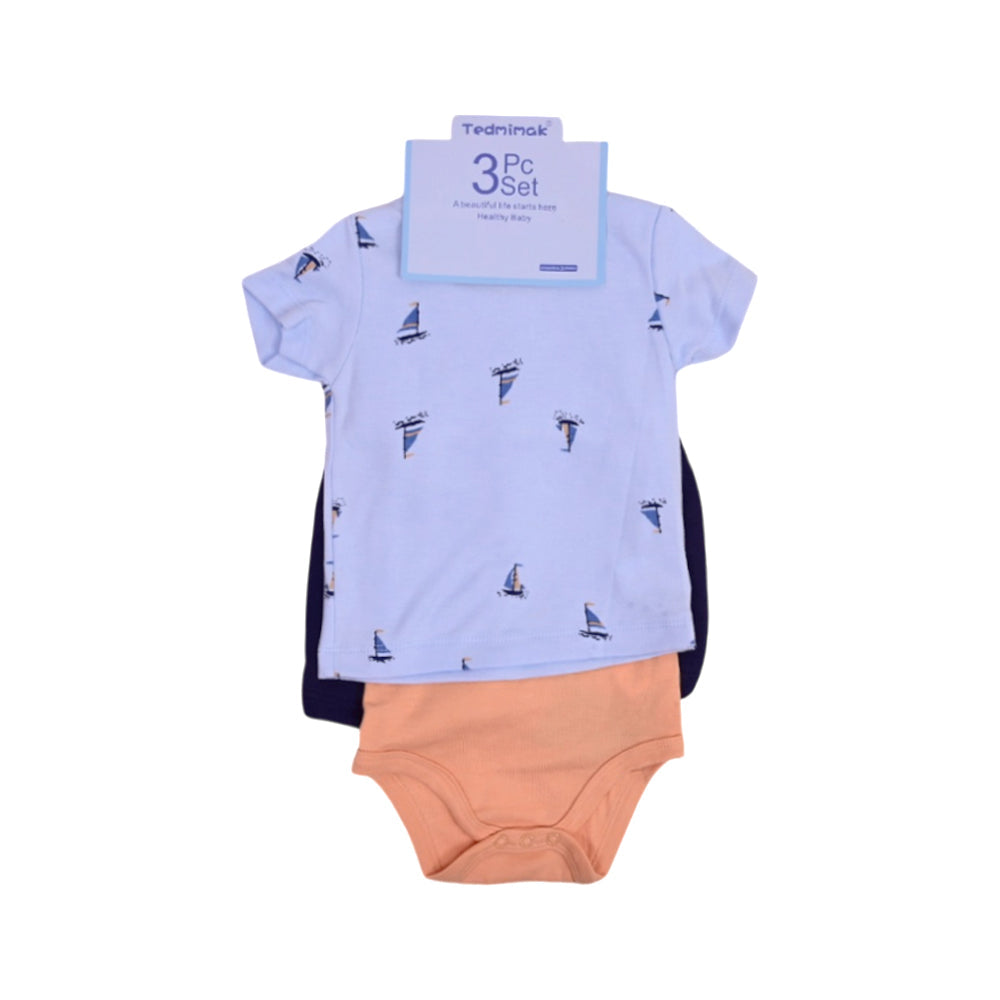 BOYS S/S 3PC KNICKER SUIT BLUE/PEACH 9-12M ZHS-26 NO-4 W.G Default Title - MamasJan KidsWear