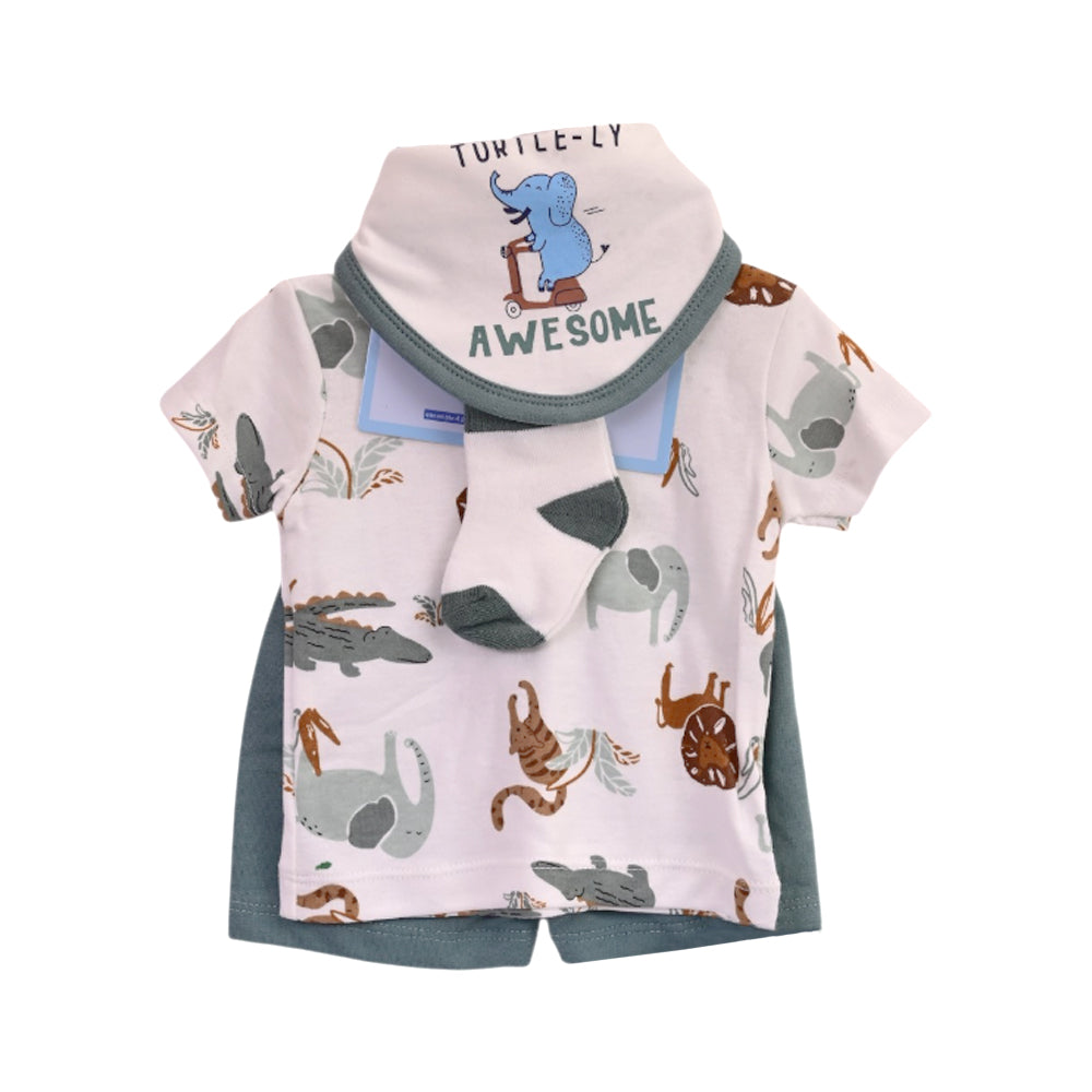 BOYS S/S 4PC KNICKER SUIT WHITE/GREEN 3-6M ZHS-26 NO-6 W.G Default Title - MamasJan KidsWear