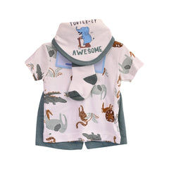 BOYS S/S 4PC KNICKER SUIT WHITE/GREEN 3-6M ZHS-26 NO-6 W.G Default Title - MamasJan KidsWear