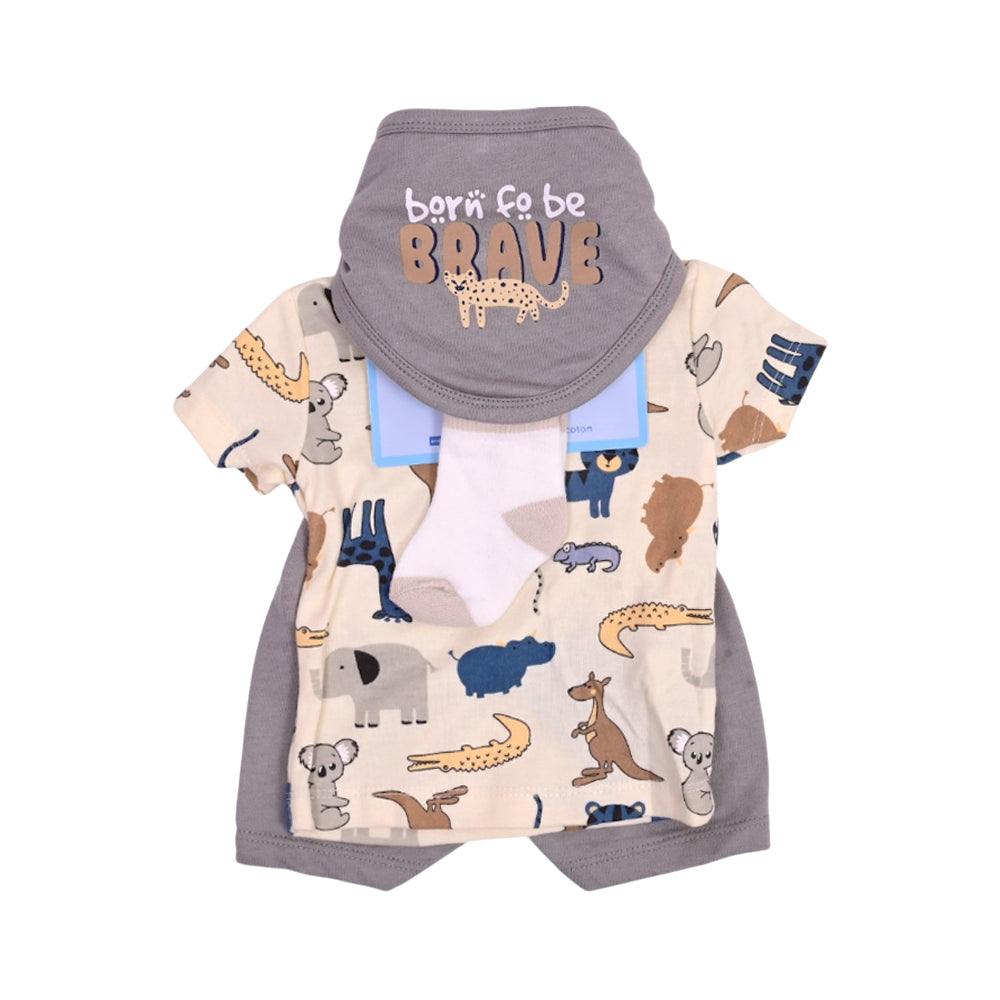 BOYS S/S 4PC KNICKER SUIT OFF WHITE/GREEN 3-6M ZHS-26 NO-6 W Default Title - MamasJan KidsWear
