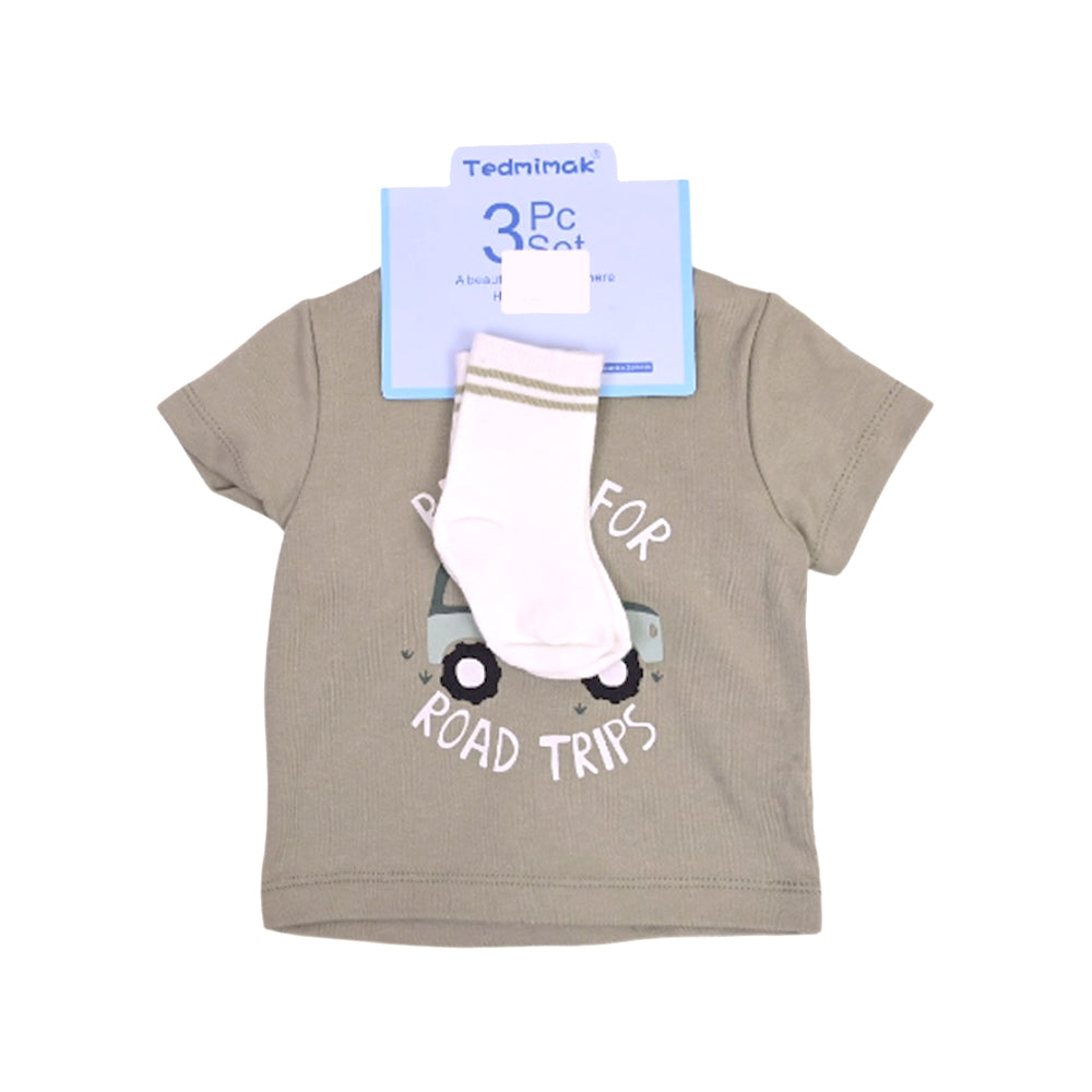 BOYS S/S 3PC KNICKER SUIT OLIVE GREEN 3-6M ZHS-26 NO-8 W.G Default Title - MamasJan KidsWear