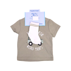 BOYS S/S 3PC KNICKER SUIT OLIVE GREEN 3-6M ZHS-26 NO-8 W.G Default Title - MamasJan KidsWear