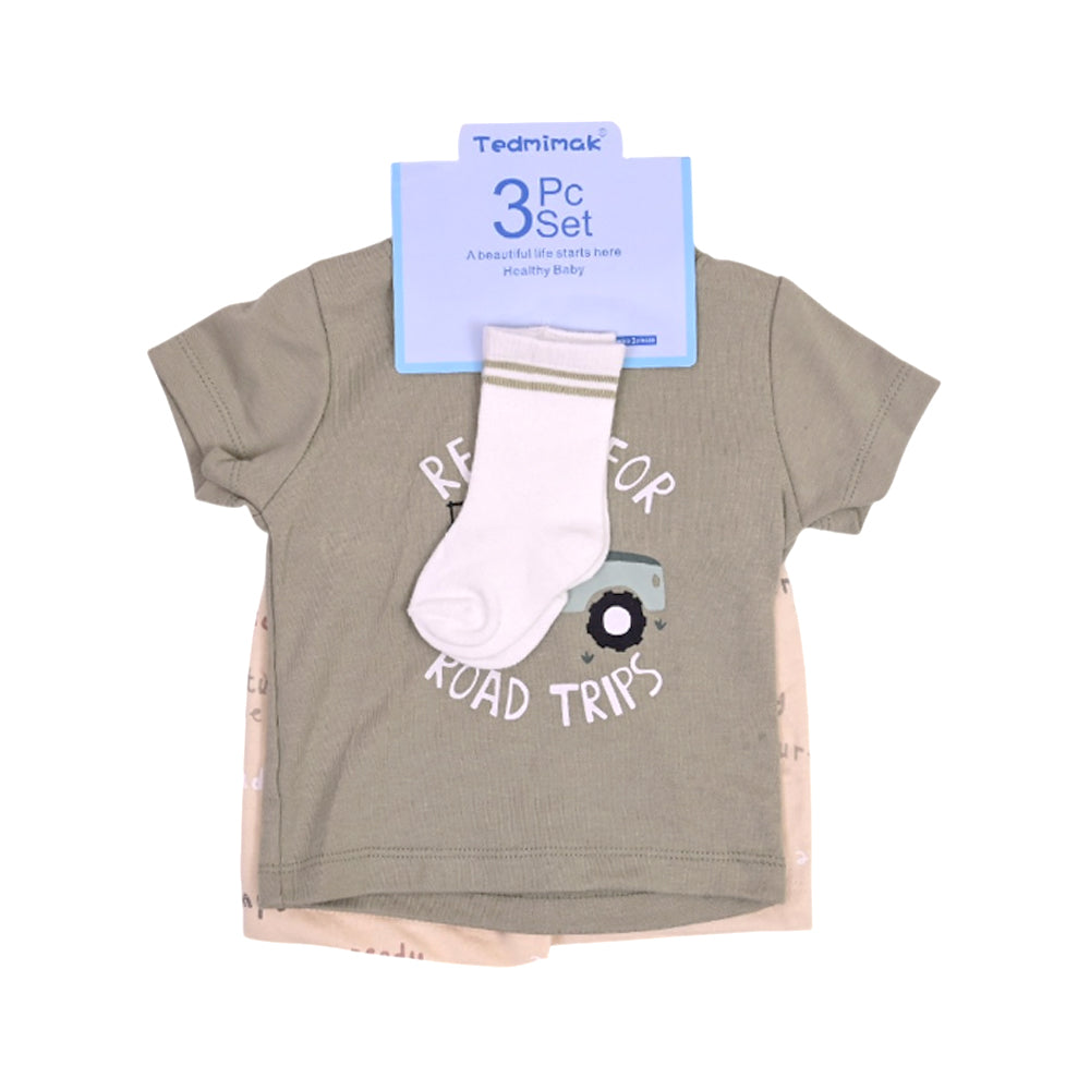 BOYS S/S 3PC KNICKER SUIT OLIVE GREEN 6-9M ZHS-26 NO-8 W.G Default Title - MamasJan KidsWear