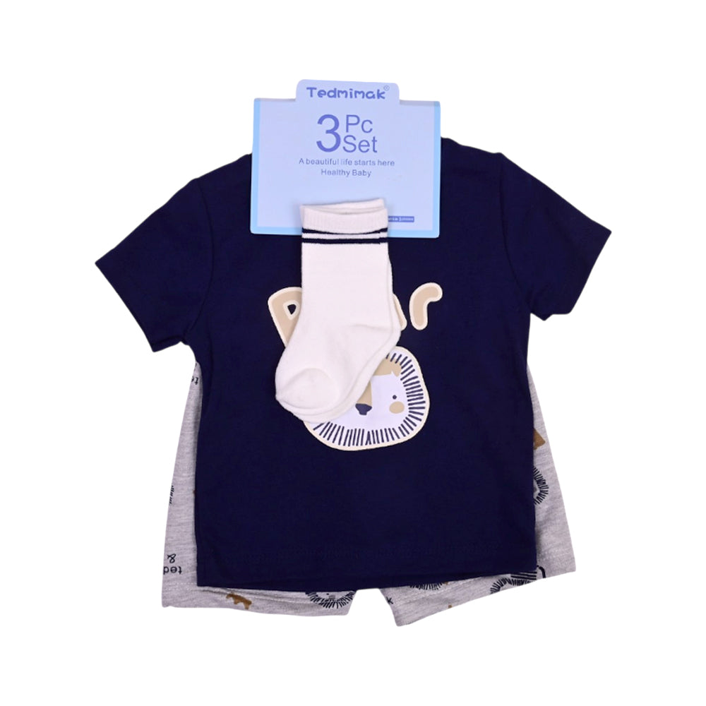 BOYS S/S 3PC KNICKER SUIT NAVY BLUE 9-12M ZHS-26 NO-8 W.G Default Title - MamasJan KidsWear