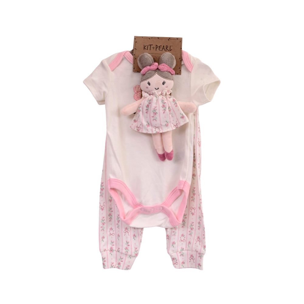 GIRLS S/S 3PC PAJAMA SUIT OFF WHITE/PINK 3-6M ZHS-26 NO-17 W Default Title - MamasJan KidsWear