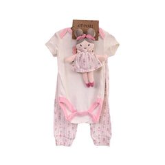 GIRLS S/S 3PC PAJAMA SUIT OFF WHITE/PINK 3-6M ZHS-26 NO-17 W Default Title - MamasJan KidsWear