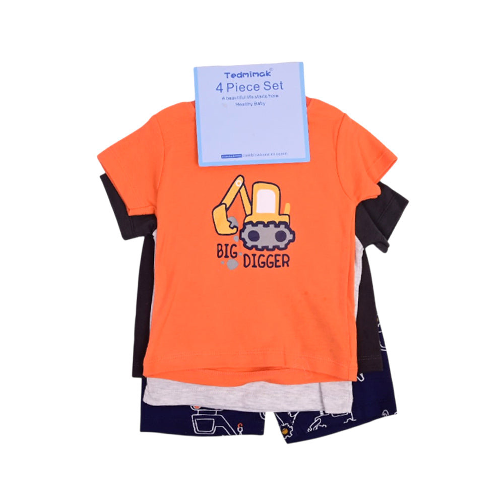 BOYS S/S 4PC KNICKER SUIT ORANGE 12-18M ZHS-26 NO-19 W.G Default Title - MamasJan KidsWear