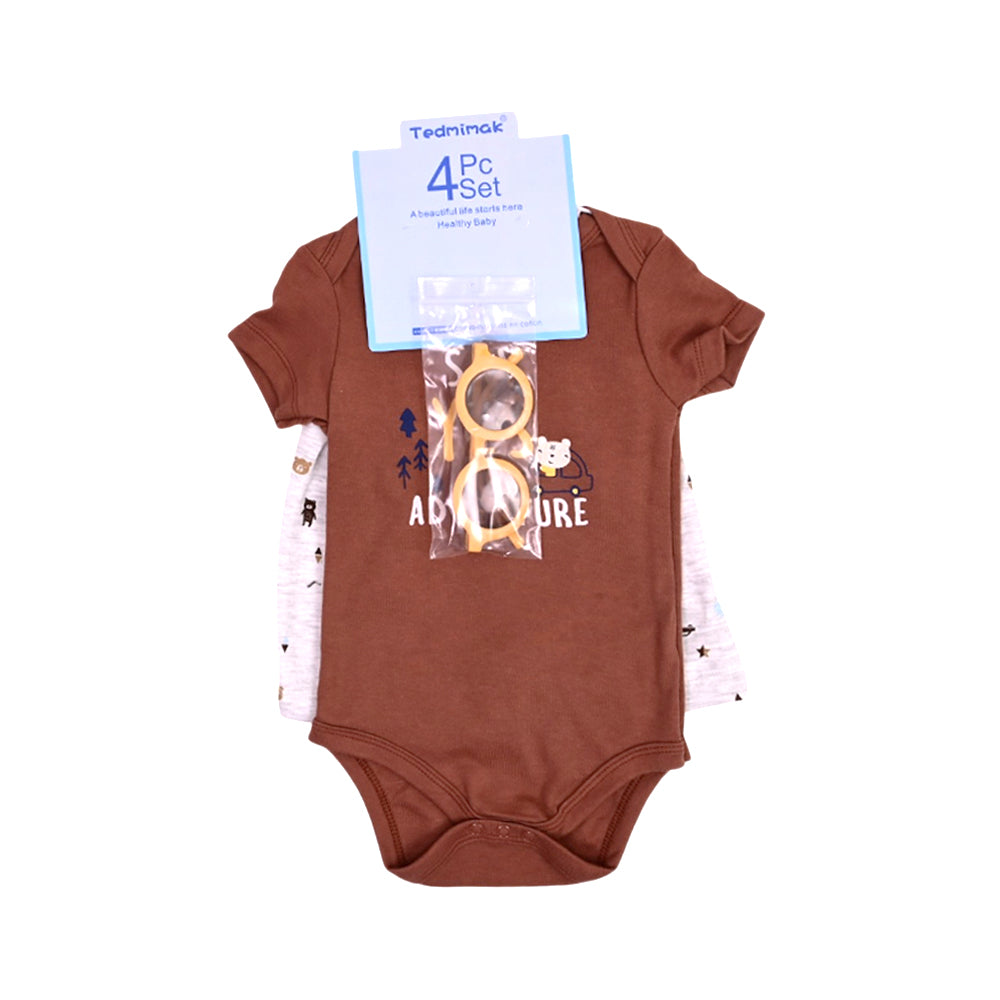 BOYS S/S 4PC KNICKER SUIT BROWN 9-12M ZHS-26 NO-22 W.G Default Title - MamasJan KidsWear