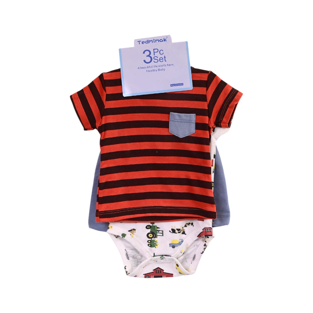 BOYS S/S 3PC KNICKER SUIT ORANGE/BROWN 3-6M ZHS-26 NO-24 W.G Default Title - MamasJan KidsWear