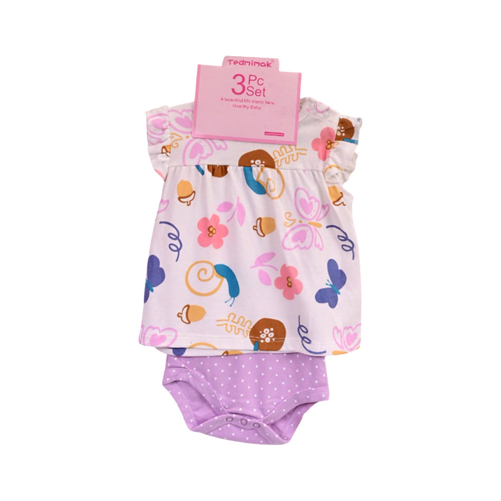 GIRLS CAP SLEEVE 3PC KNICKER SUIT L-PURPLE PRINTED 6-9M ZHS- Default Title - MamasJan KidsWear