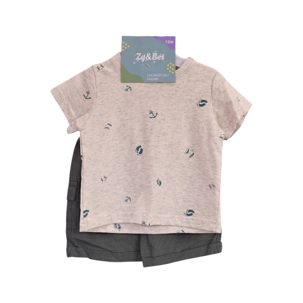 BOYS S/S 2PC KNICKER SUIT GREY/GREEN 9-12M ZHS-26 NO-34 W.G Default Title - MamasJan KidsWear