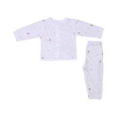 UNISEX L/S 2PC PAJAMA SUIT L/W WHITE PEINTED 0-3M ZHS-26 004 Default Title - MamasJan KidsWear