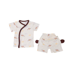 BOYS S/S 2PC KNICKER SUIT F/OP OFF WHITE BROWN 0-3M ZHS-26 0 Default Title - MamasJan KidsWear