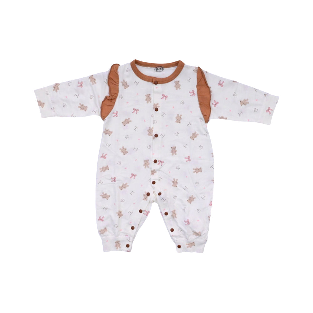 GIRLS L/S PRINTED ROMPER L/W CREAM 0-3M ZHS-26 10 W.G Default Title - MamasJan KidsWear
