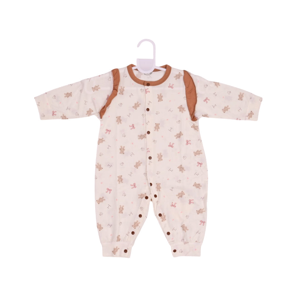 GIRLS L/S PRINTED ROMPER L/W CREAM 3-6M ZHS-26 10 W.G Default Title - MamasJan KidsWear
