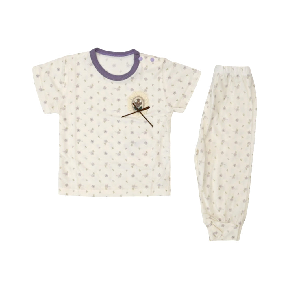 GIRLS S/S 2PC PAJAMA SUIT OFF WHITE 0-3M ZHS-26 11 W.G Default Title - MamasJan KidsWear