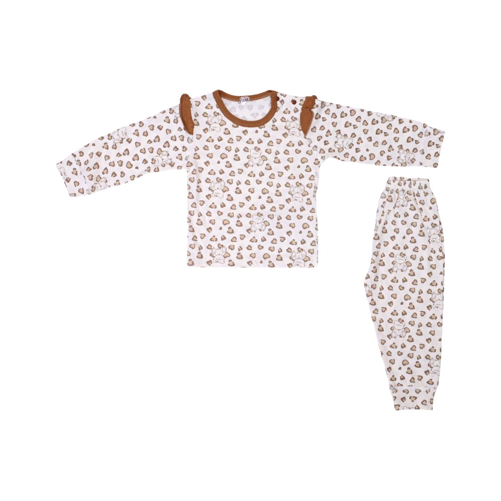 GIRLS L/S 2PC PAJAMA SUIT L-BROWN 3-6M ZHS-26 14 W.G Default Title - MamasJan KidsWear