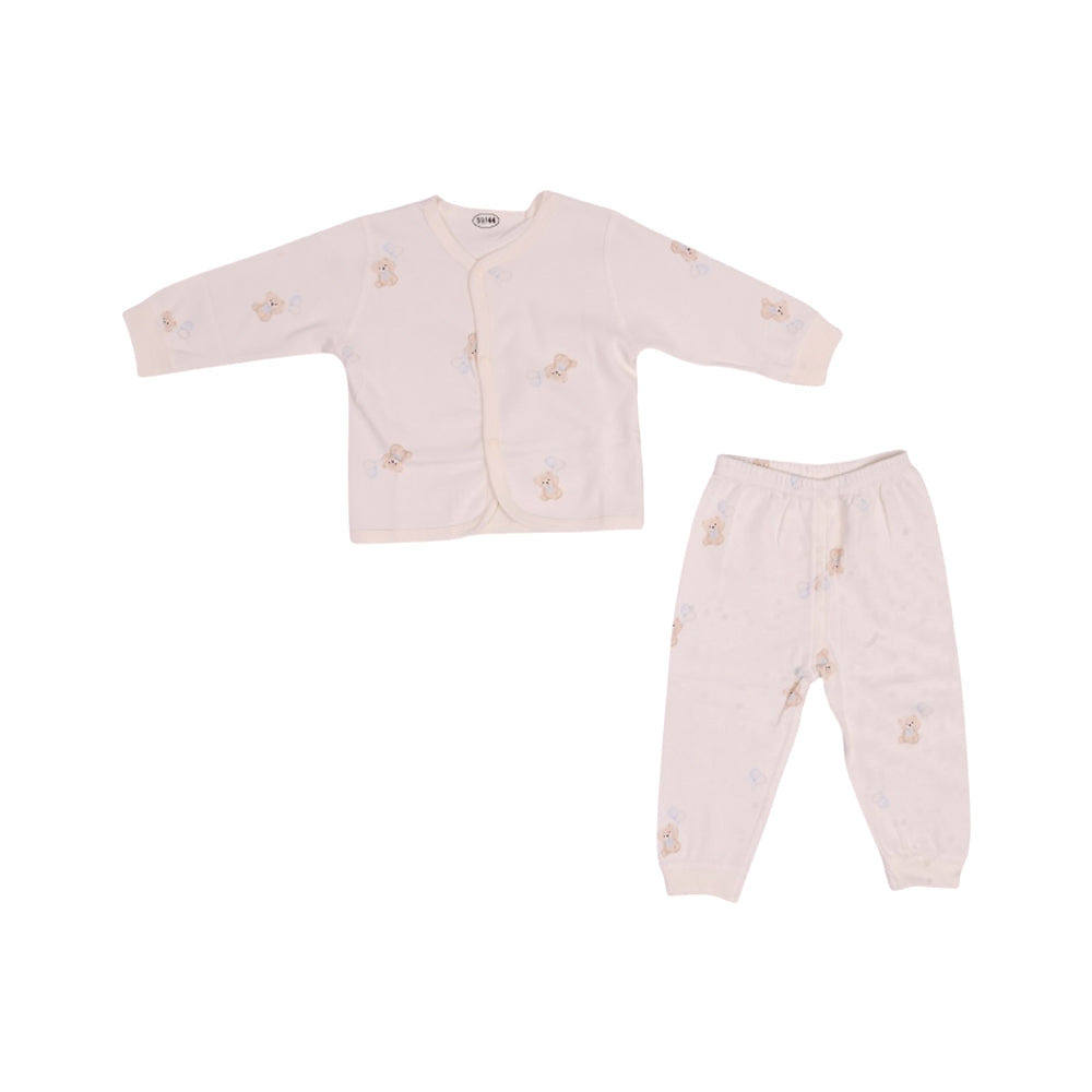 UNISEX L/S 2PC PAJAMA SUIT L/W OFF WHITE PRINTED N.B ZHS-26 Default Title - MamasJan KidsWear