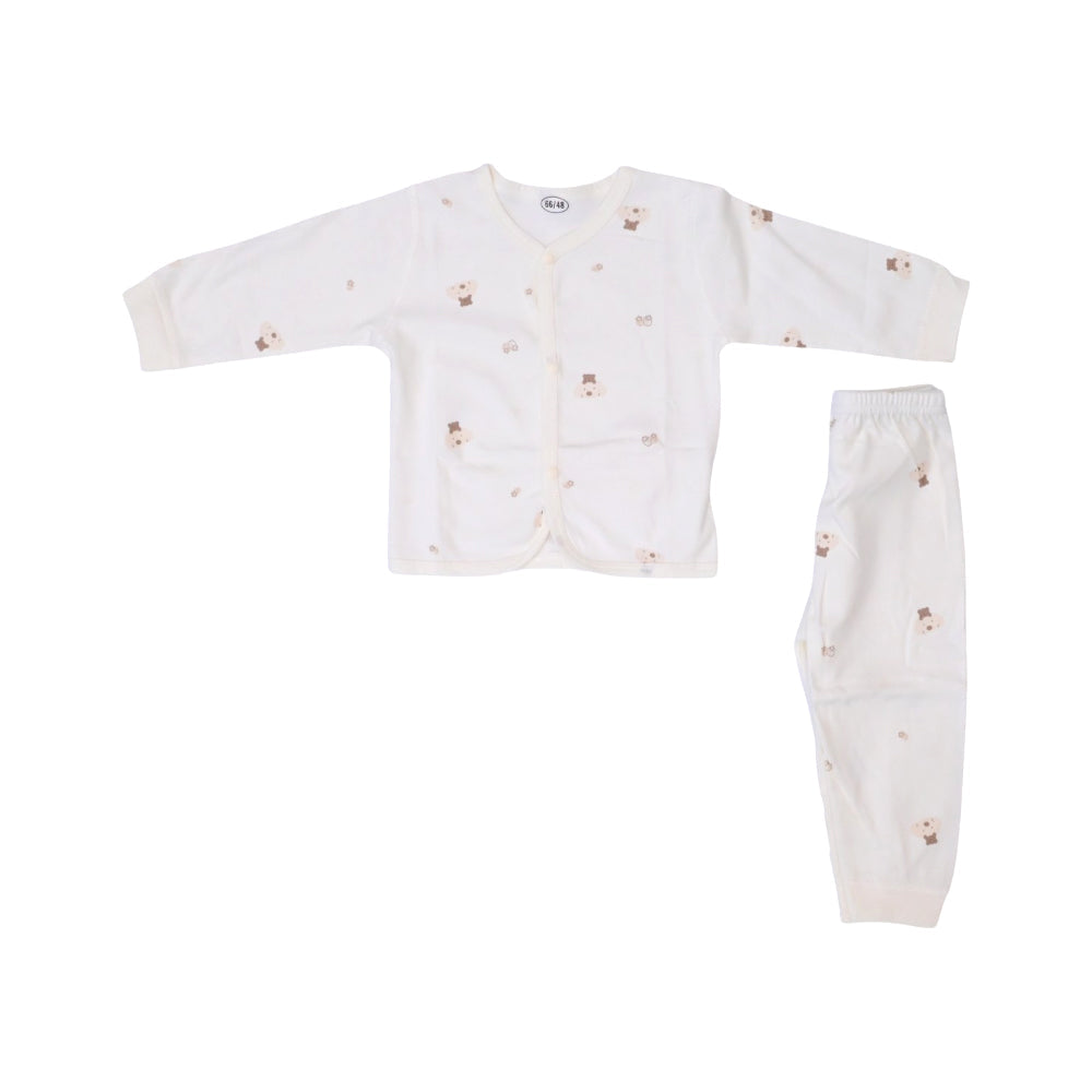 UNISEX L/S 2PC PAJAMA SUIT L/W OFF WHITE PRINTED 0-3M ZHS-26 Default Title - MamasJan KidsWear