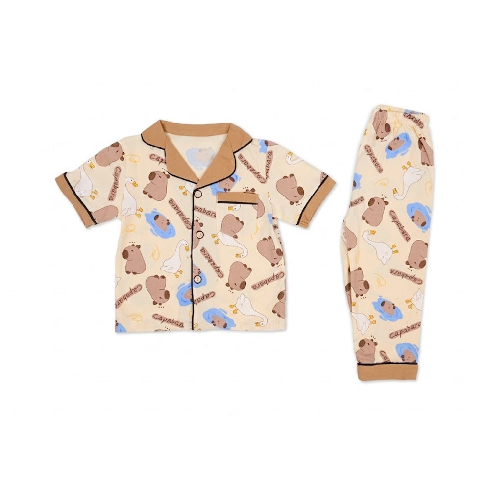 BOYS S/S 2PC SLEEPING SUIT F/O OFF WHITE/SKIN 18-24M ZHS-26 Default Title - MamasJan KidsWear