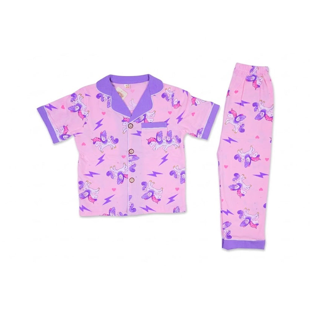 GIRLS S/S 2PC SLEEPING SUIT F/O PINK/PURPLE 2-3YEAR ZHS-26 1 Default Title - MamasJan KidsWear