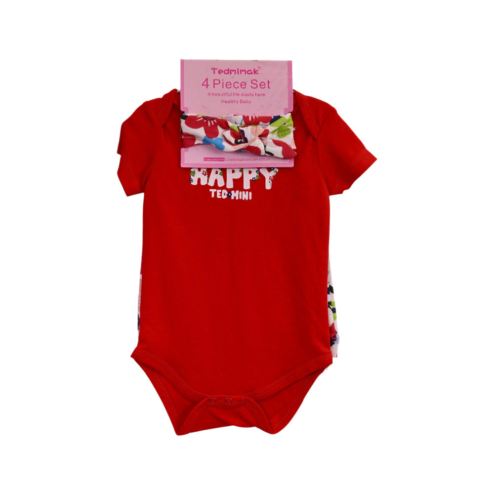 GIRLS S/S 4PC KNICKER SUIT RED 9-12M ZHS-26 107 W.G Default Title - MamasJan KidsWear