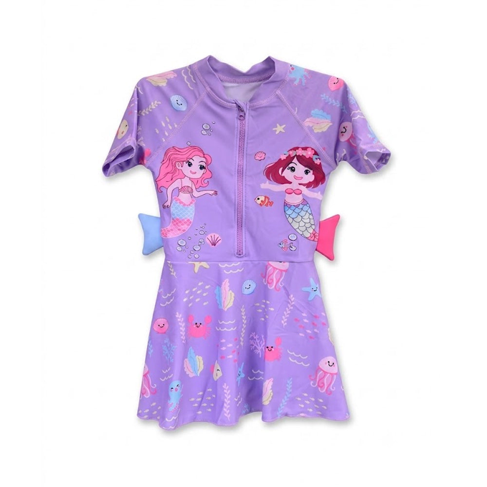 GIRLS S/S 2PC SWIMMING COSTUME PURPLE 5-6YEAR NO-4 THAI-26 Default Title - MamasJan KidsWear