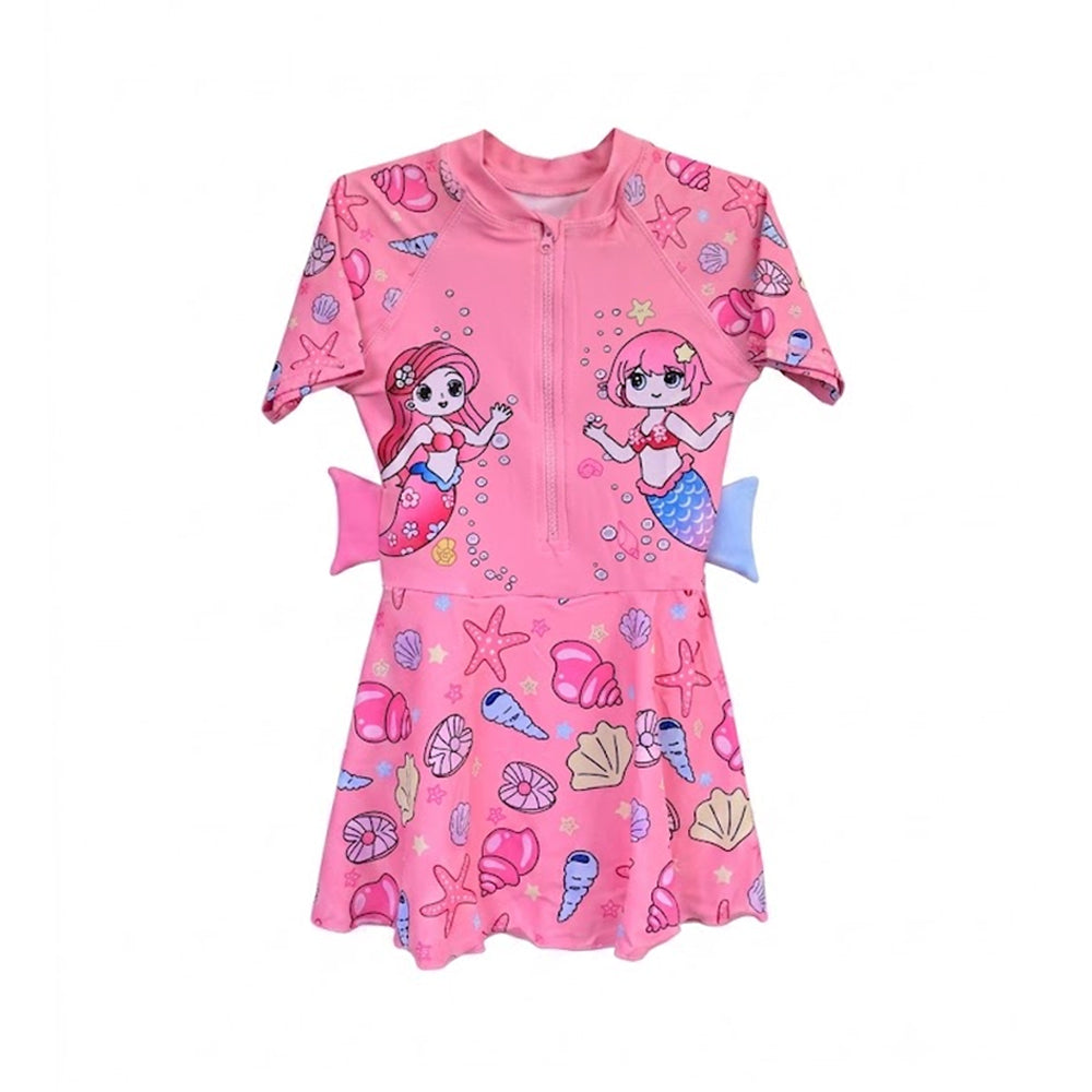 GIRLS S/S 2PC SWIMMING COSTUME PEACH 6-7YEAR NO-4 THAI-26 Default Title - MamasJan KidsWear