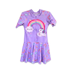 GIRLS S/S 2PC SWIMMING COSTUME PURPLE 8-9YEAR NO-5 THAI-26 Default Title - MamasJan KidsWear