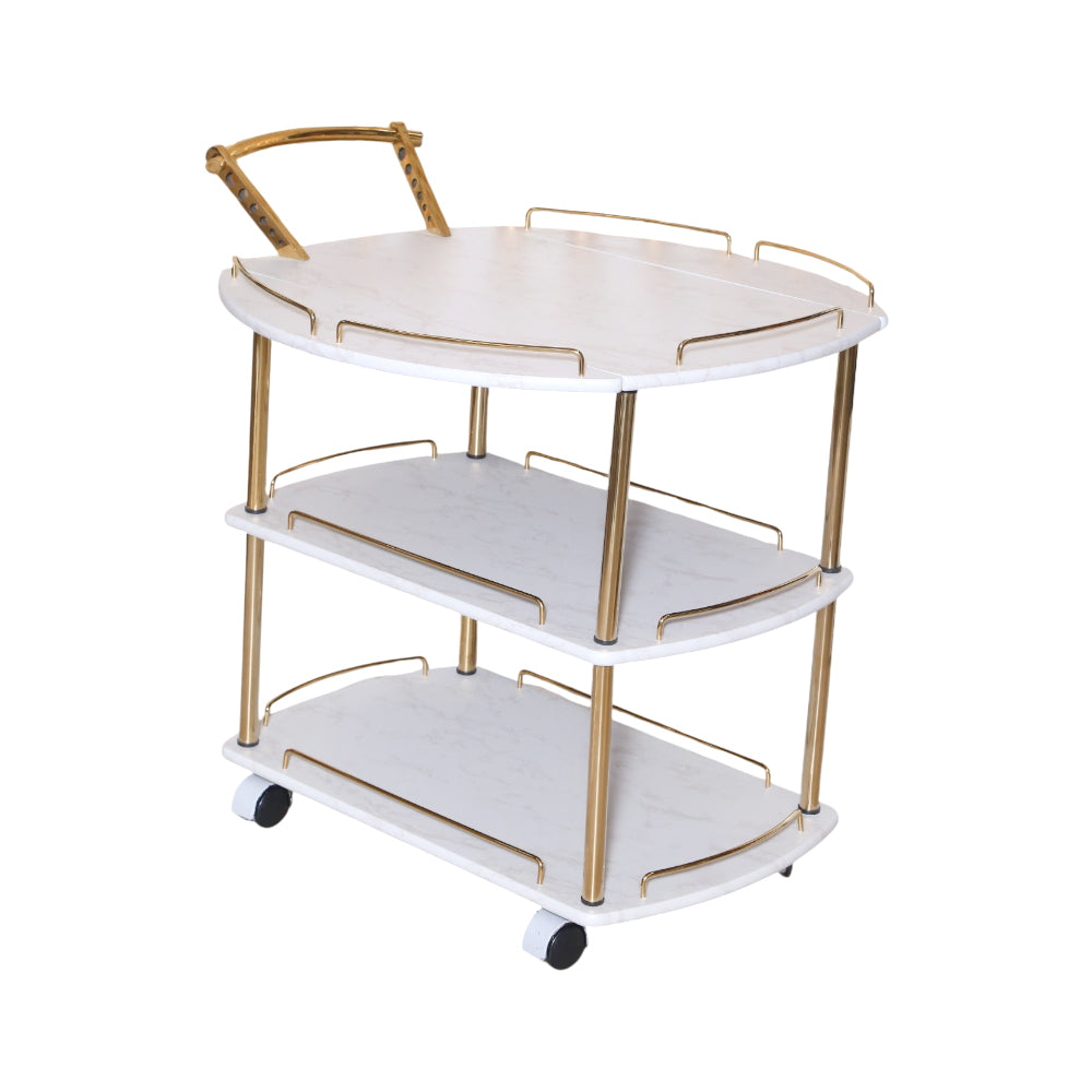 TEA TROLLEY FOLDING 3 SHELF-885 WHITE MARBLE-E02 Default Title - MamasJan Household