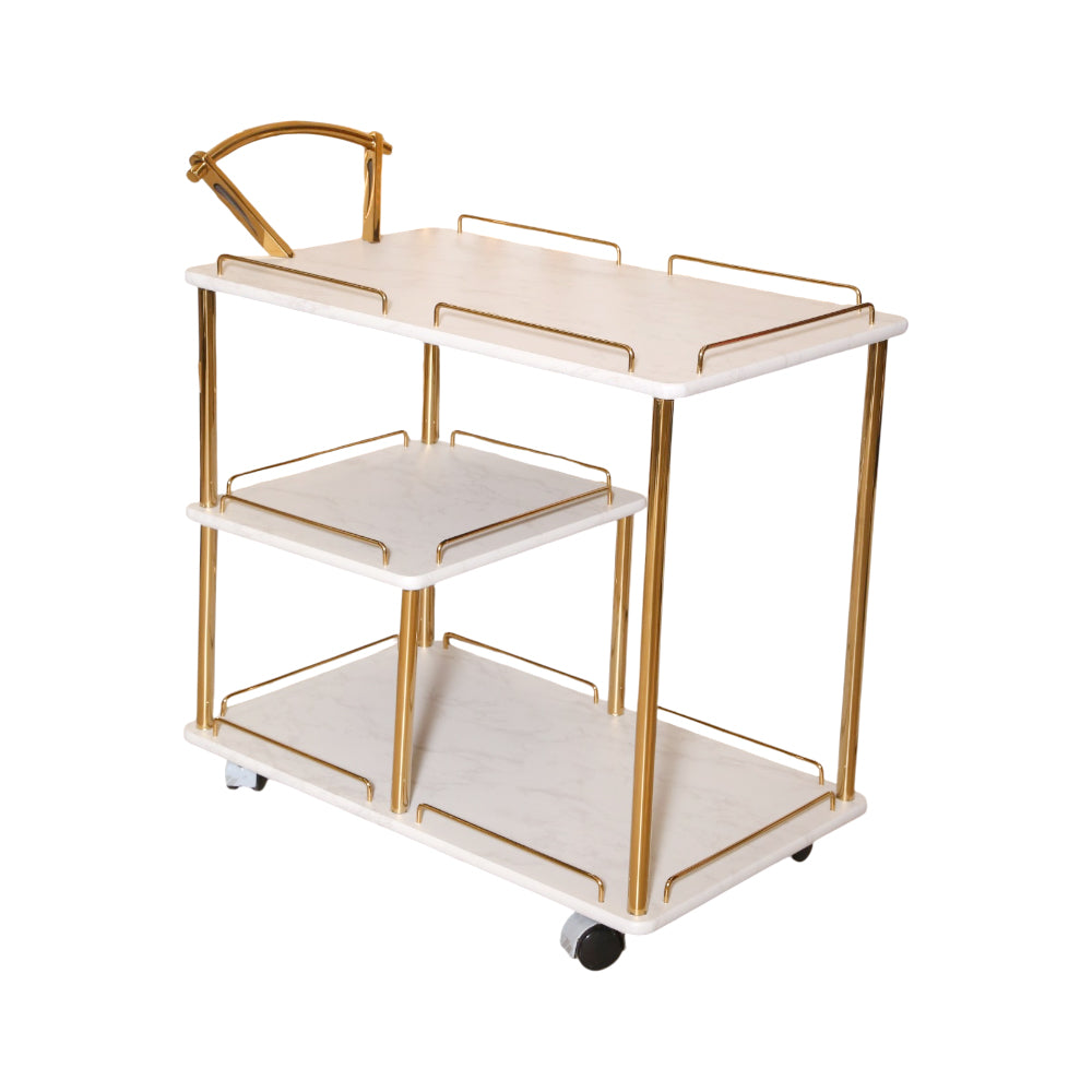 TEA TROLLEY 3 SHELF NEW STATE-908 WHITE MARBLE E-02 Default Title - MamasJan Household