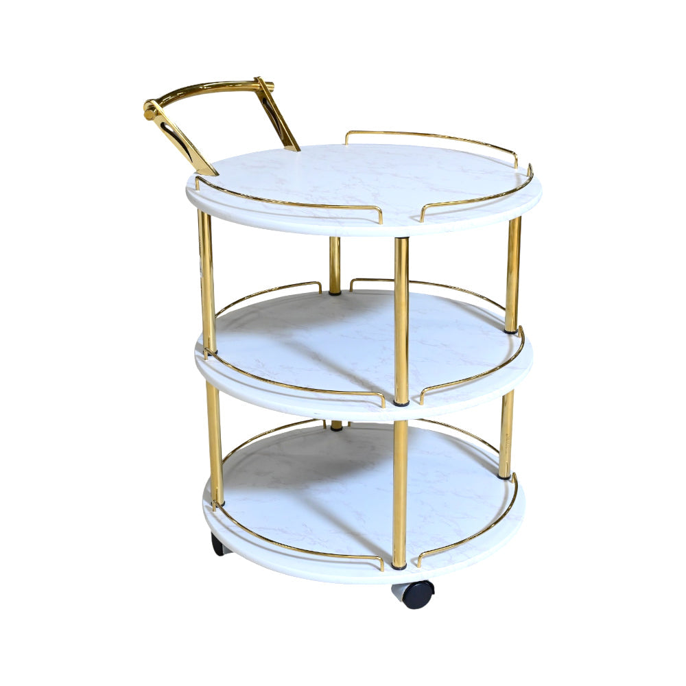 TEA TROLLEY 3 SHELF ROUND-506 WHITE MARBLE-E02 Default Title - MamasJan Household