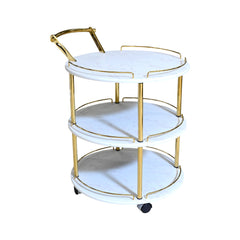 TEA TROLLEY 3 SHELF ROUND-506 WHITE MARBLE-E02 Default Title - MamasJan Household