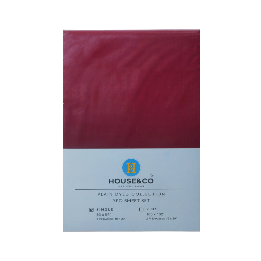 H&C BED SHEET SINGLE BURGUNDY POLY COTTON 63X94 TC-144 Default Title - MamasJan Household