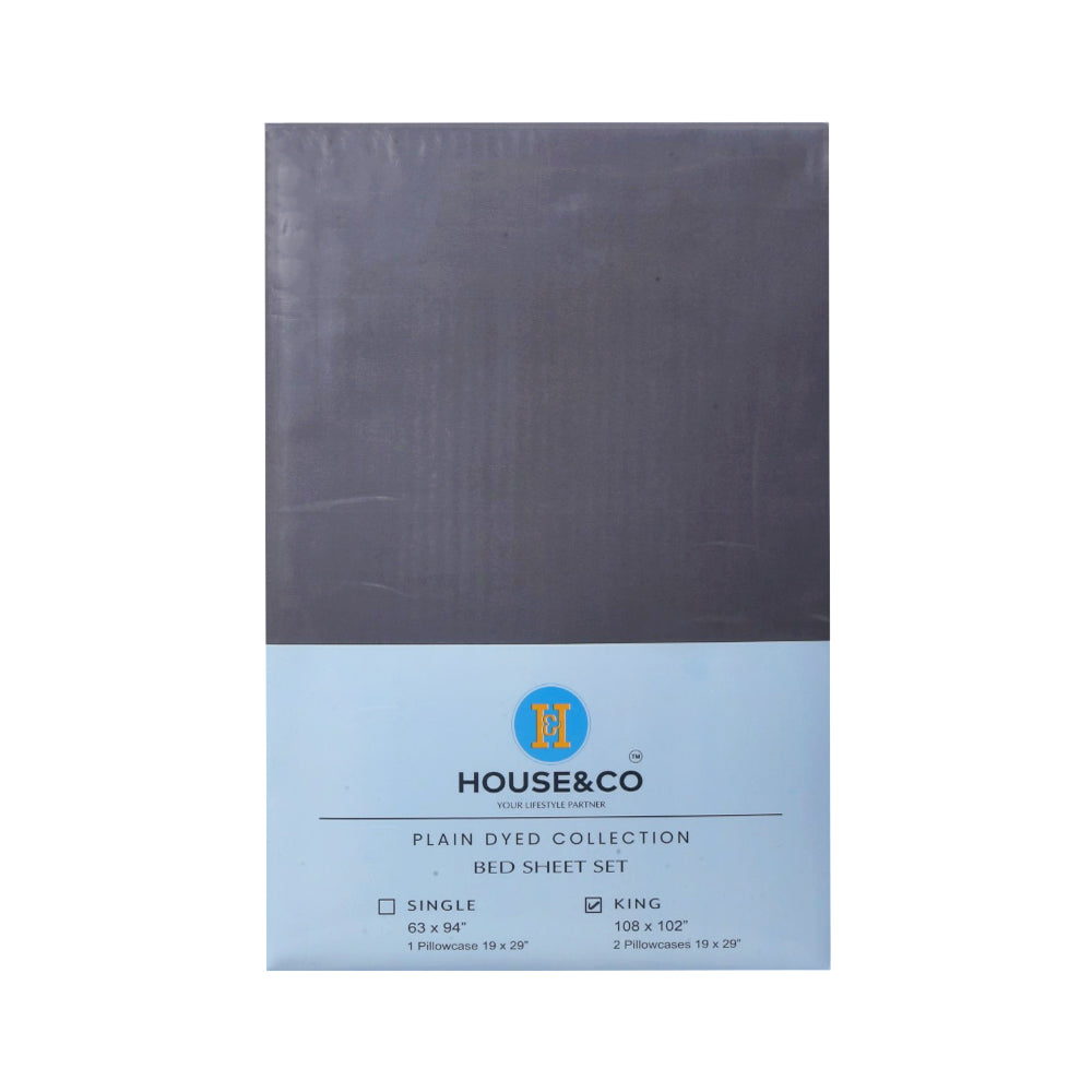 H&C BED SHEET KING GREY POLY COTTON 108X102 TC-144 Default Title - MamasJan Household